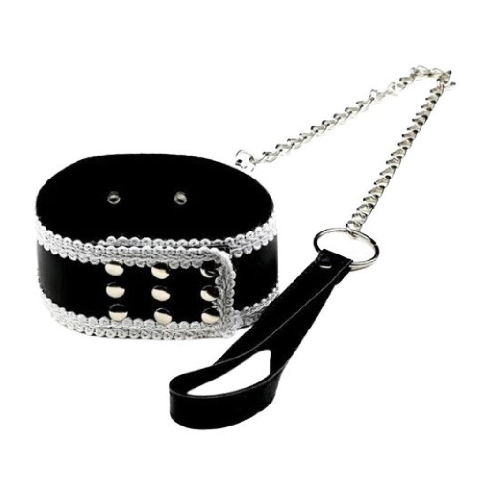 Sexy Adjustable Lace PU Leather Plush Slave Collar - image 4