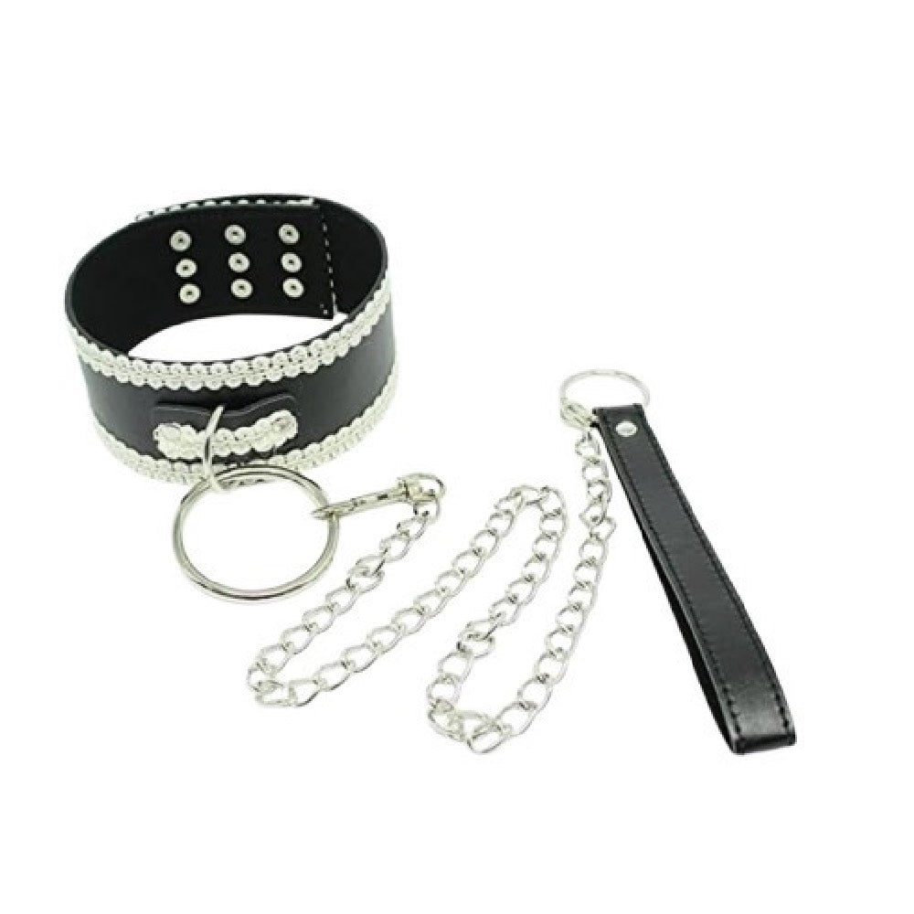 Sexy Adjustable Lace PU Leather Plush Slave Collar