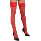 Red Hold Up Stockings with lace - image 5
