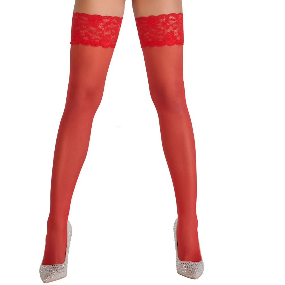 Red Hold Up Stockings with lace - image 11
