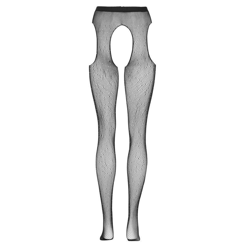 Crotchless sparkly tights with cut outs at the sides