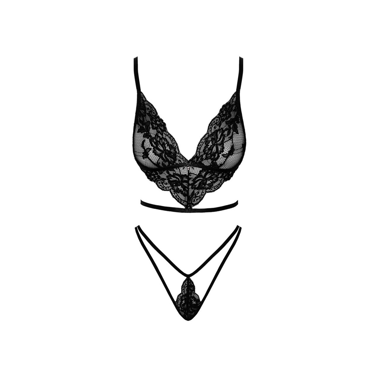 Noir Handmade French Kiss Bra and String Set Black Κύρια εικόνα προϊόντος