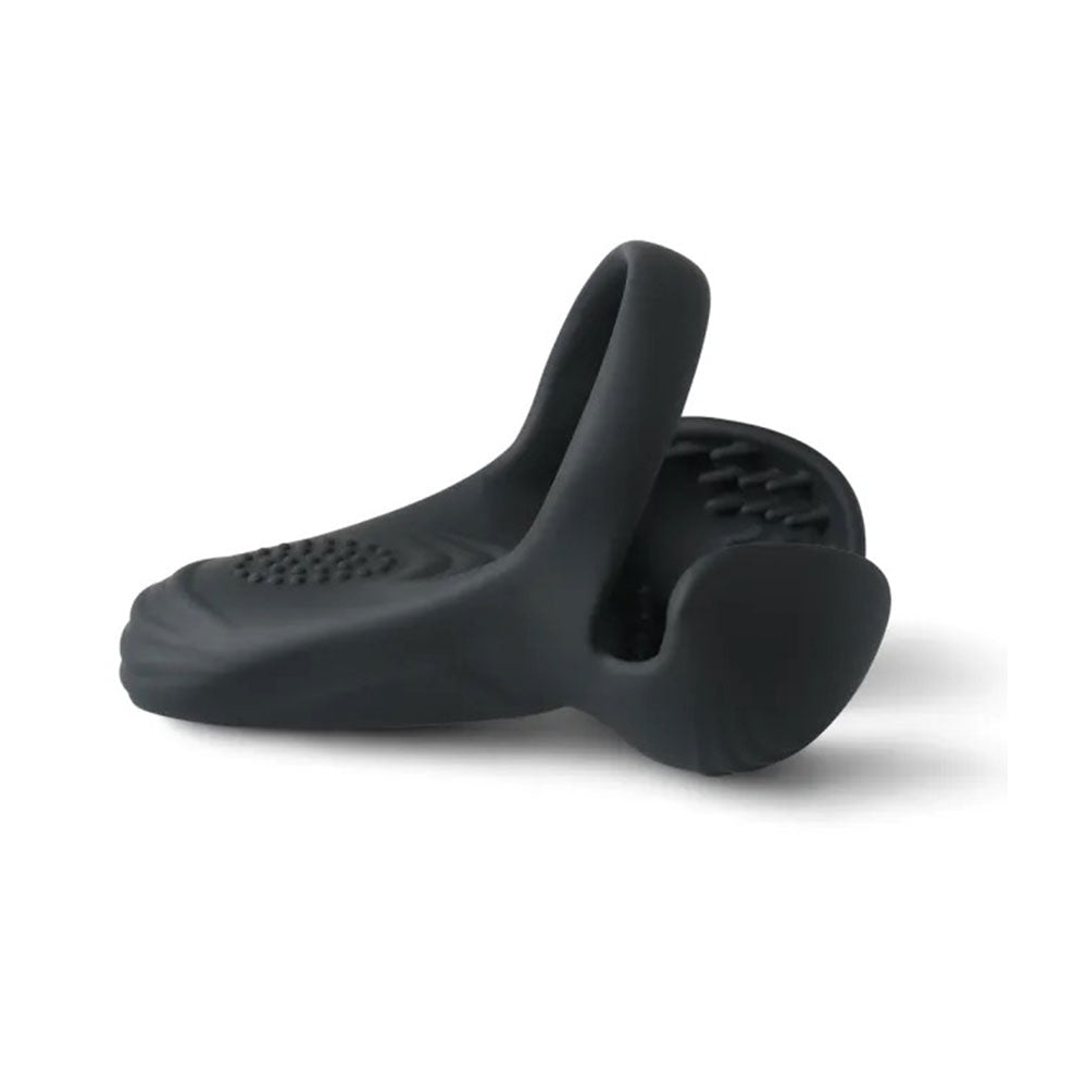 Remote Control Black Color Silicone Vibrating Cock Ring with Balls Holder - image 5