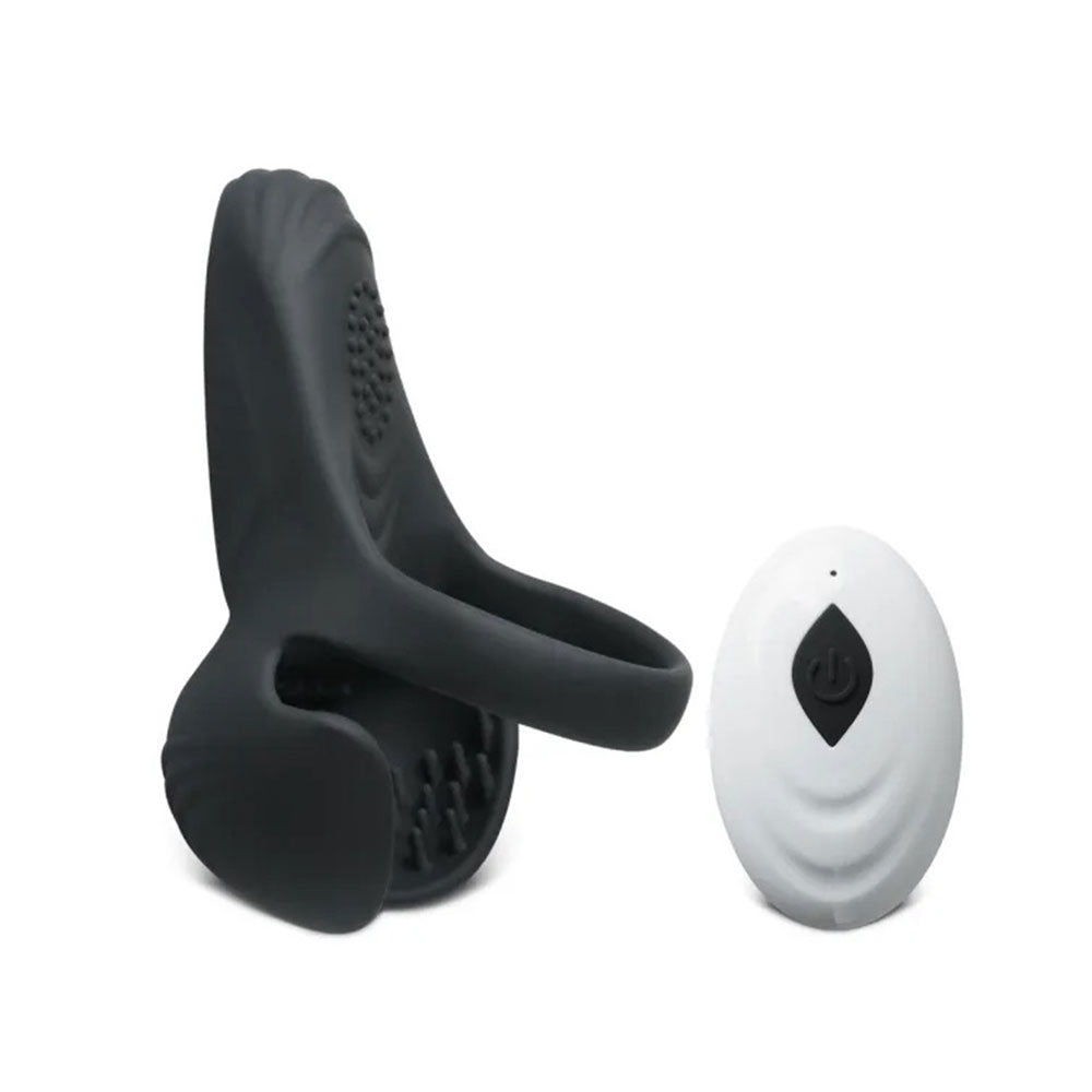 Remote Control Black Color Silicone Vibrating Cock Ring with Balls Holder - image 3