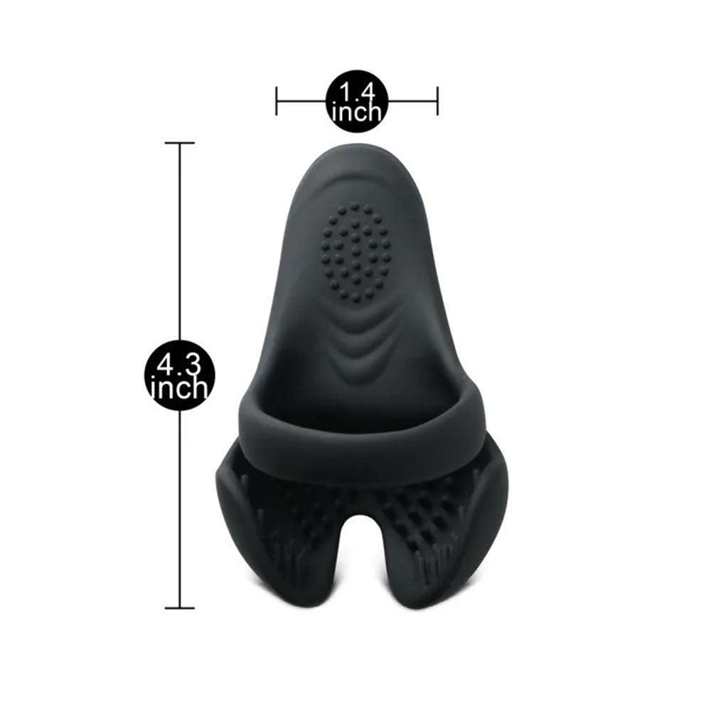 Remote Control Black Color Silicone Vibrating Cock Ring with Balls Holder - image 8