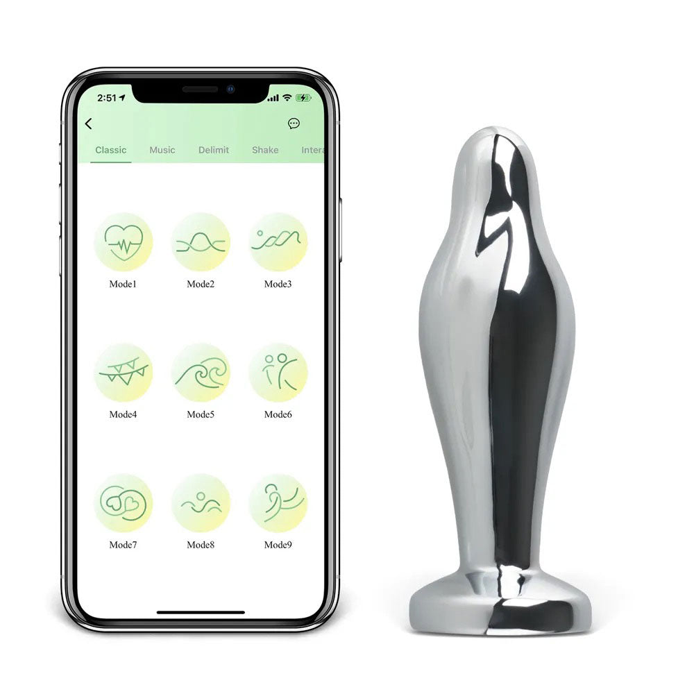 9-Speed Electroplated Silver Vibrating Anal Plug with App Control, 9 CM Length - image 2