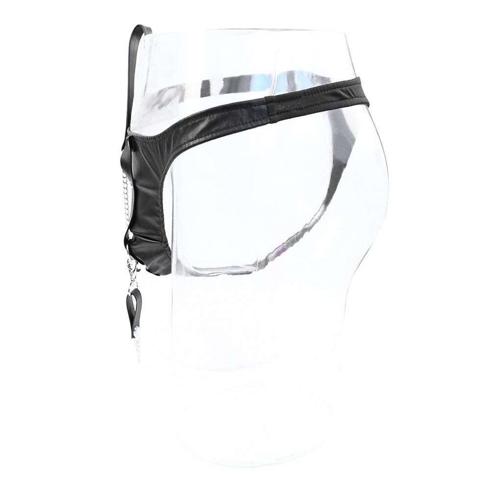 Male leather briefs with detachable chain leash - image 3