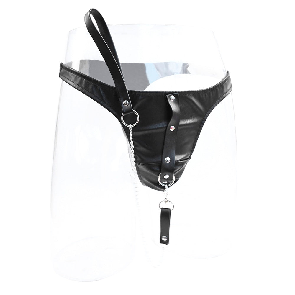 Male leather briefs with detachable chain leash - image 9