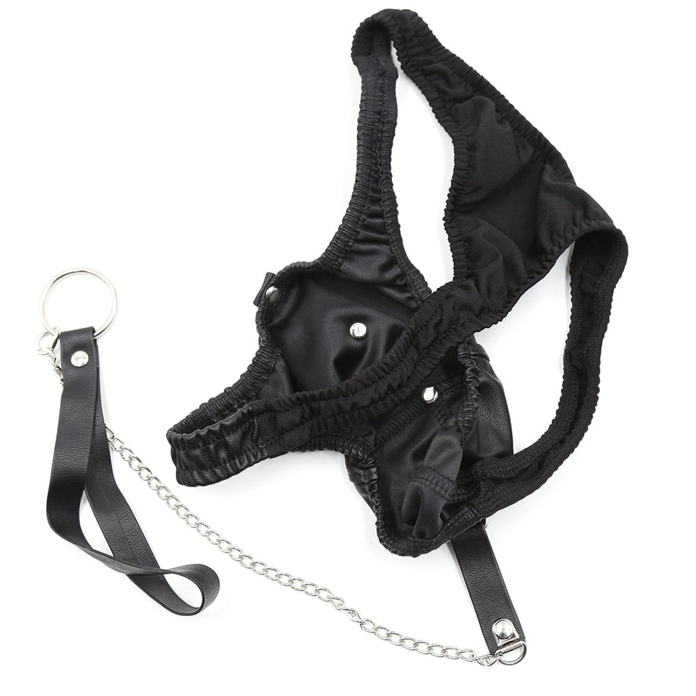 Male leather briefs with detachable chain leash - image 7