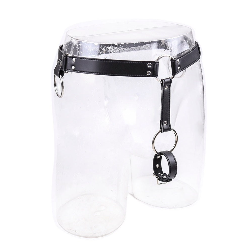 Bondage Male chastity leather pants with penis ring