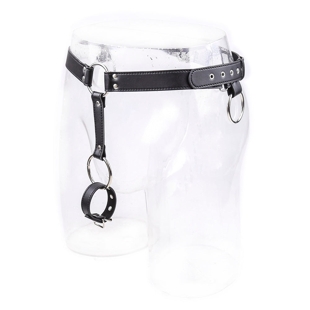 Bondage Male chastity leather pants with penis ring - image 2