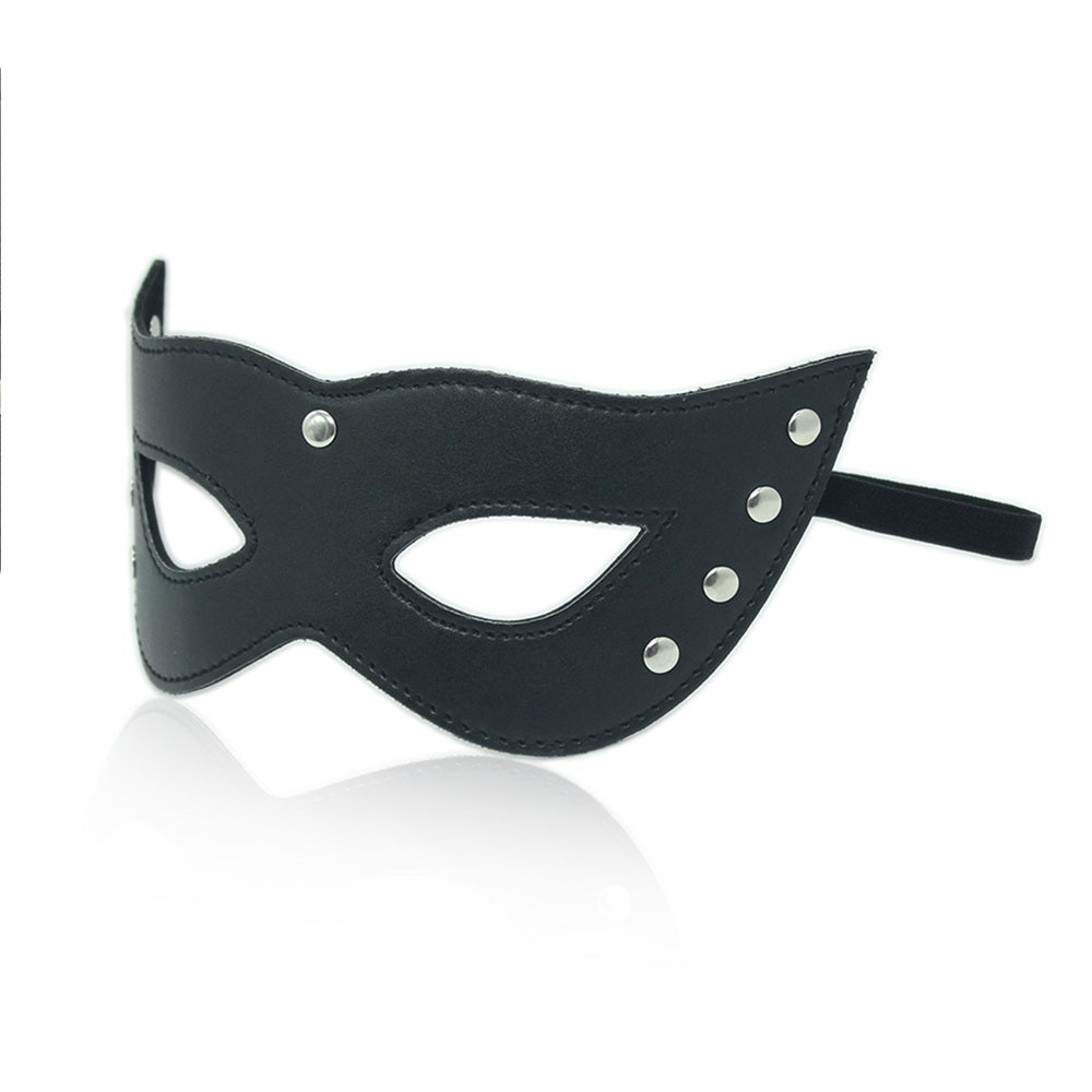 Bdsm Black leather Eye cat mask with rivets - image 2