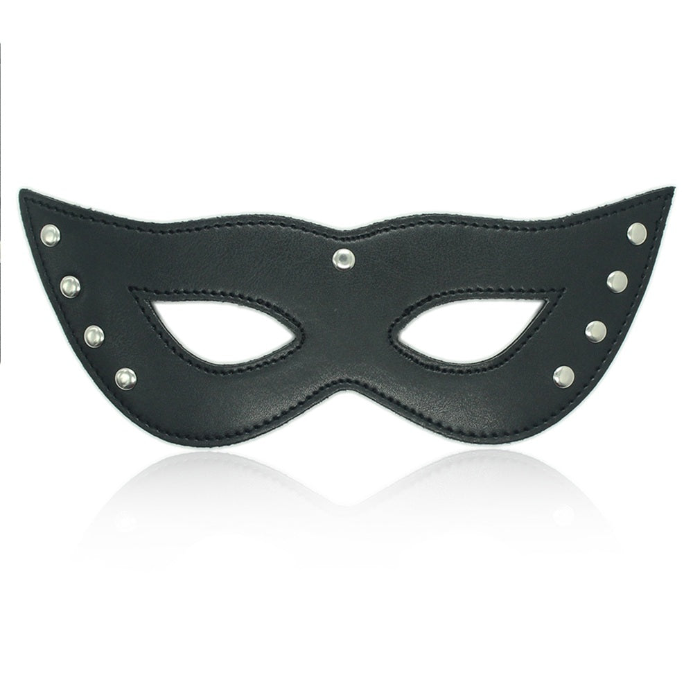 Bdsm Black leather Eye cat mask with rivets - image 3