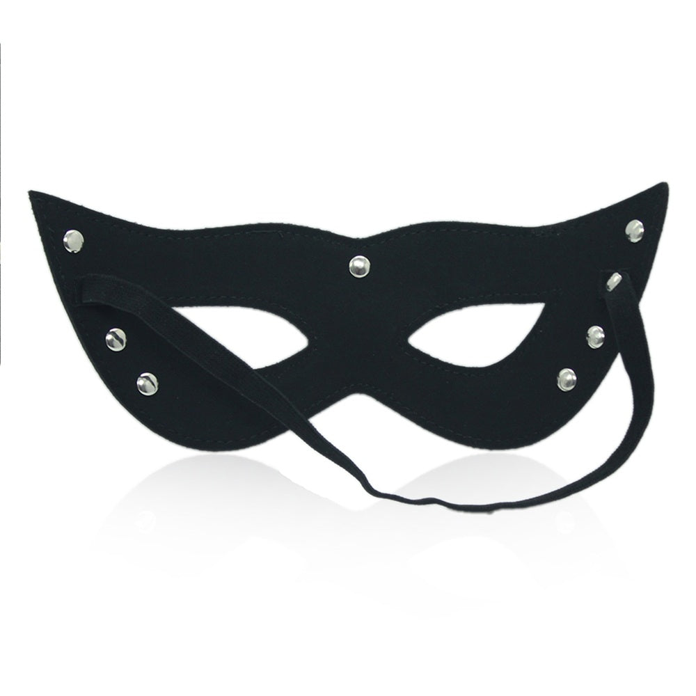 Bdsm Black leather Eye cat mask with rivets - image 4