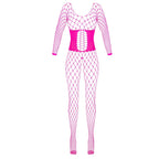 Cotelli crotchless pink catsuit with long sleeves