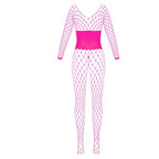 Cotelli crotchless pink catsuit with long sleeves