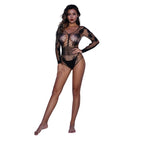 Alluring Black Mesh and Lace Long Sleeve Teddy O/S