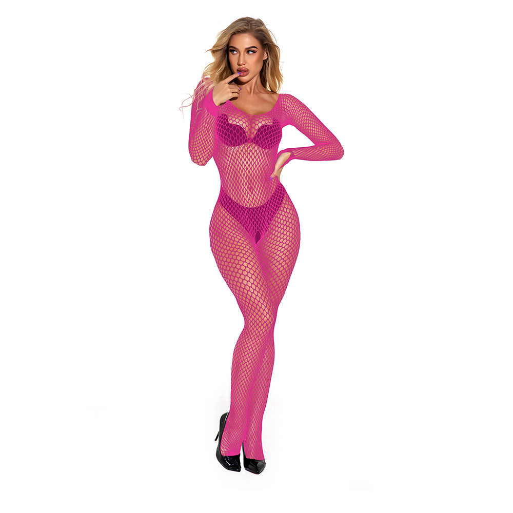 Alluring Pink Fishnet Bodysuit with Long Sleeves O/S Κύρια εικόνα προϊόντος