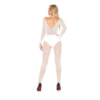Alluring White Fishnet Bodysuit with Long Sleeves O/S