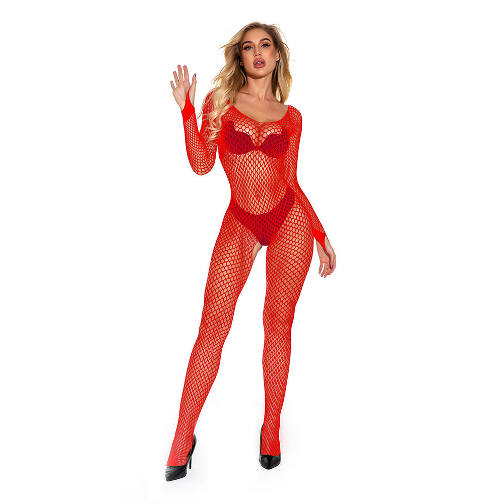 Alluring Red Fishnet Bodysuit with Long Sleeves O/S Κύρια εικόνα προϊόντος