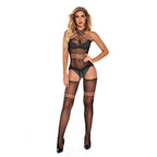 Cut-Out Bodysuit with Thigh-Highs Black O/S