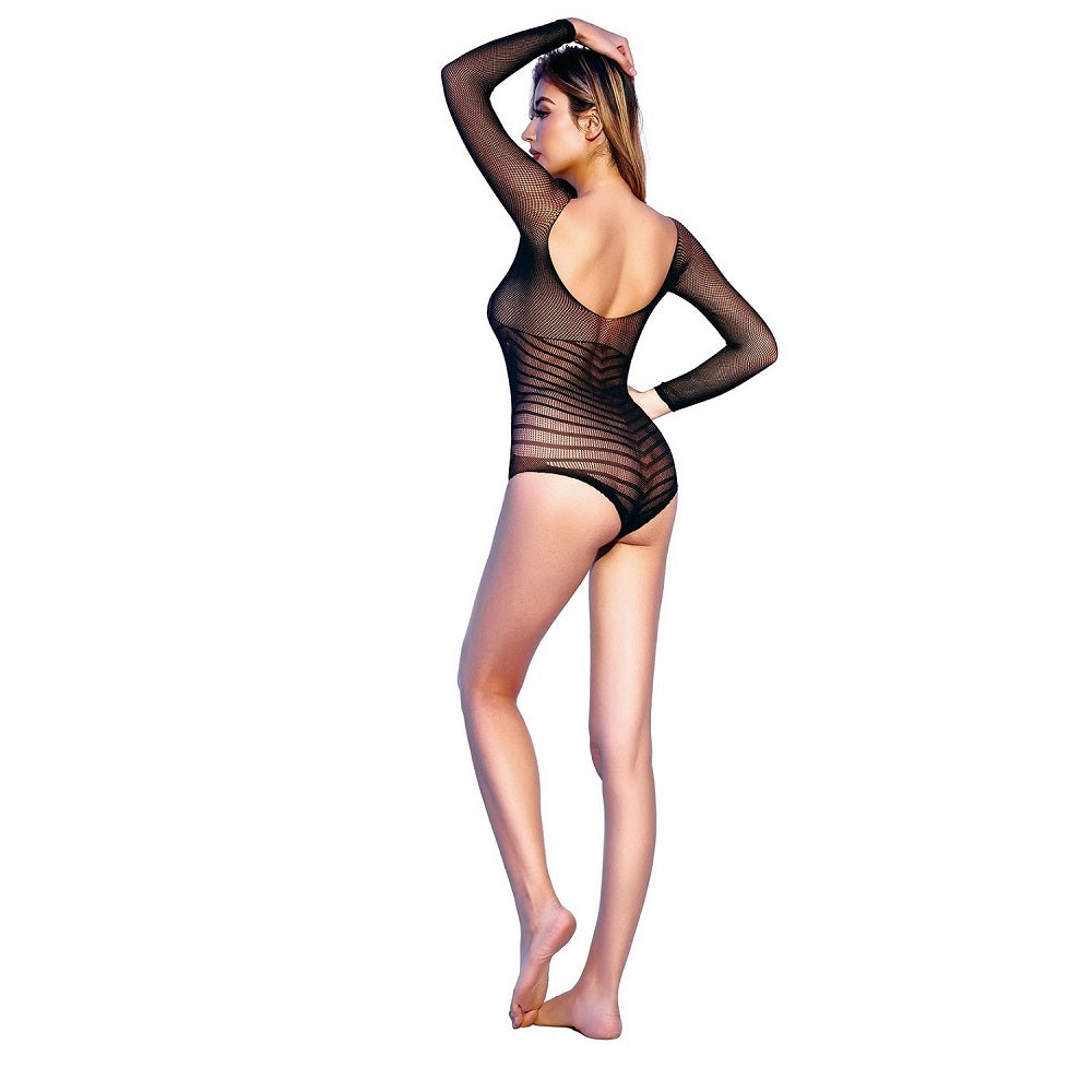 Fishnet Long Sleeve Black Teddy O/S - image 2