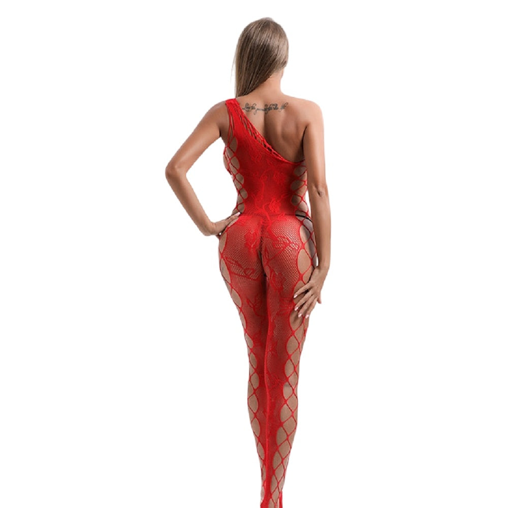 Red Fishnet and Lace Bodystocking O/S - image 2