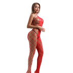 Red Fishnet and Lace Bodystocking O/S - image 5