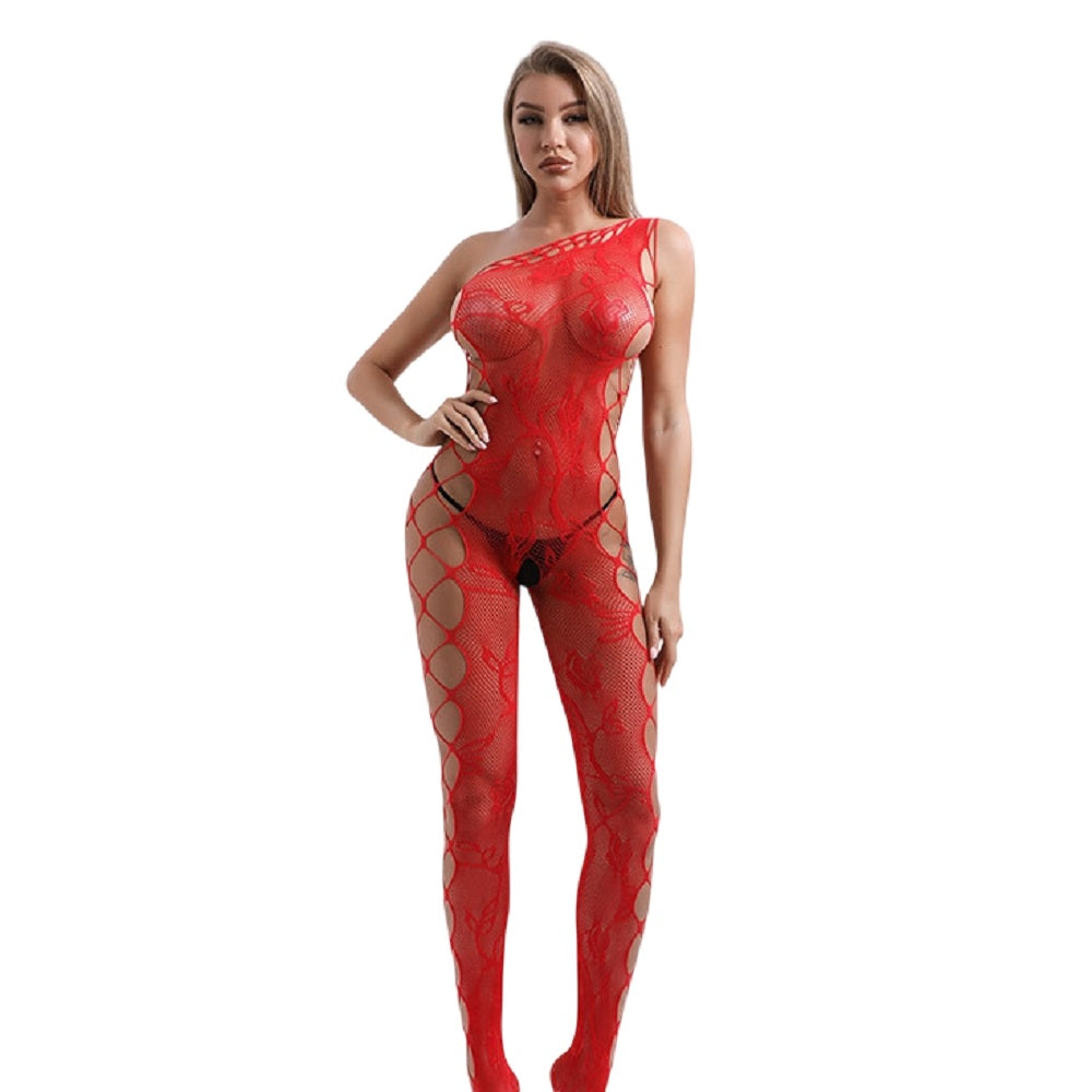 Red Fishnet and Lace Bodystocking O/S