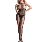 Black Halter Bodystocking with Open Crotch O/S - image 2
