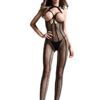 Black Crotchless Bodystocking with Fishnet Design O/S - image 7