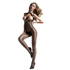 Black Crotchless Bodystocking with Fishnet Design O/S - image 8