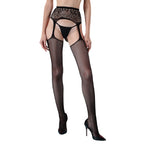 Black Lace Fishnet Garter Stockings O/S - image 3