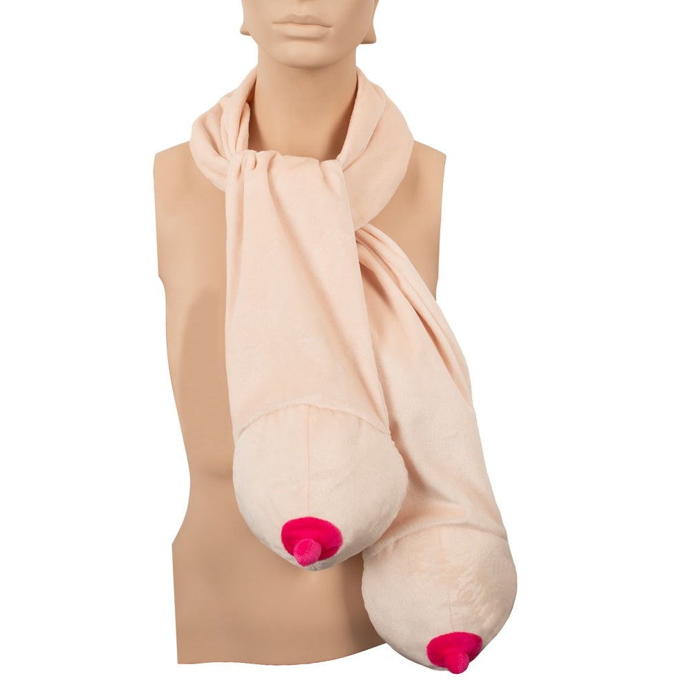 Plush boob scarf with a pink nipple at either end - image 3