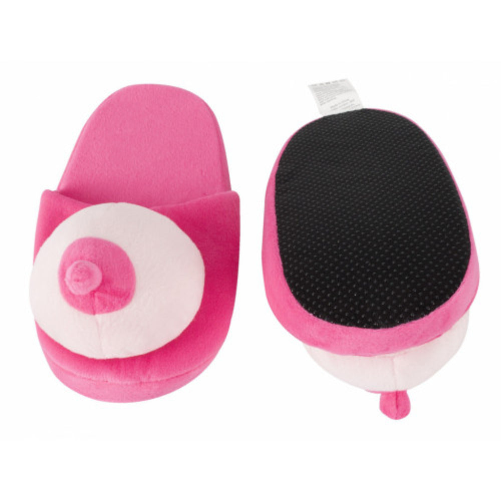 Pink Plush Boobs Slippers