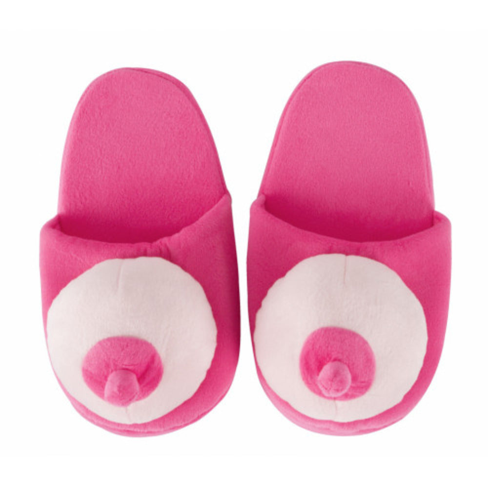 Pink Plush Boobs Slippers