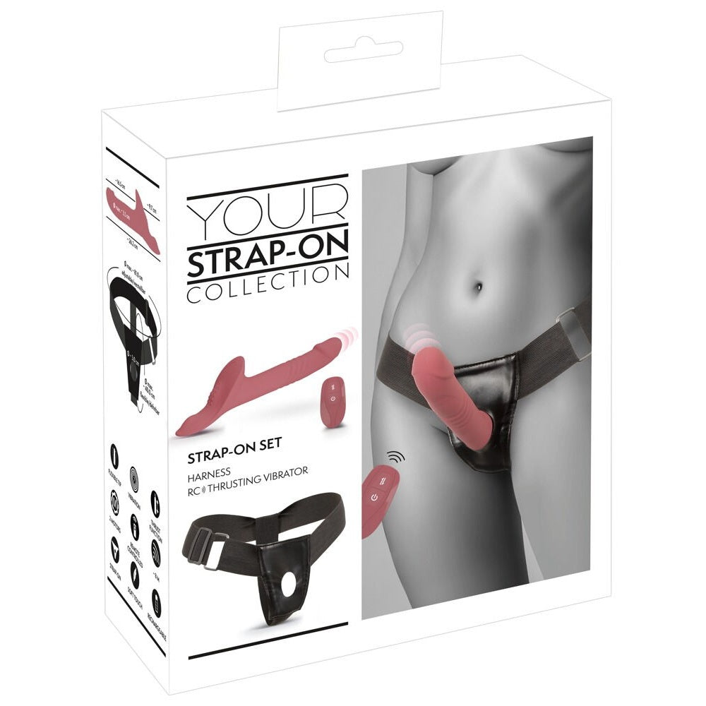 Strap-On Set harness with remote controlled thrusting vibrator