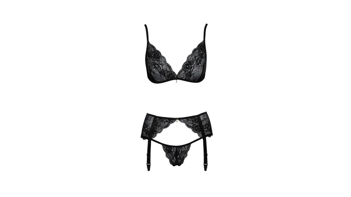 Soft Bra, Ζαρτιέρα & Thong από Μαύρη Δαντέλα  | Kissable-22145391131