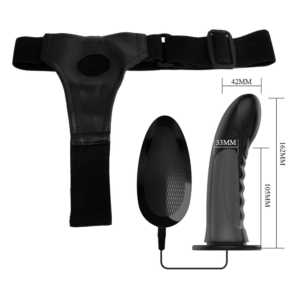 Strap-on harness Marvin with vibration silicone black dildo 16cm - image 5