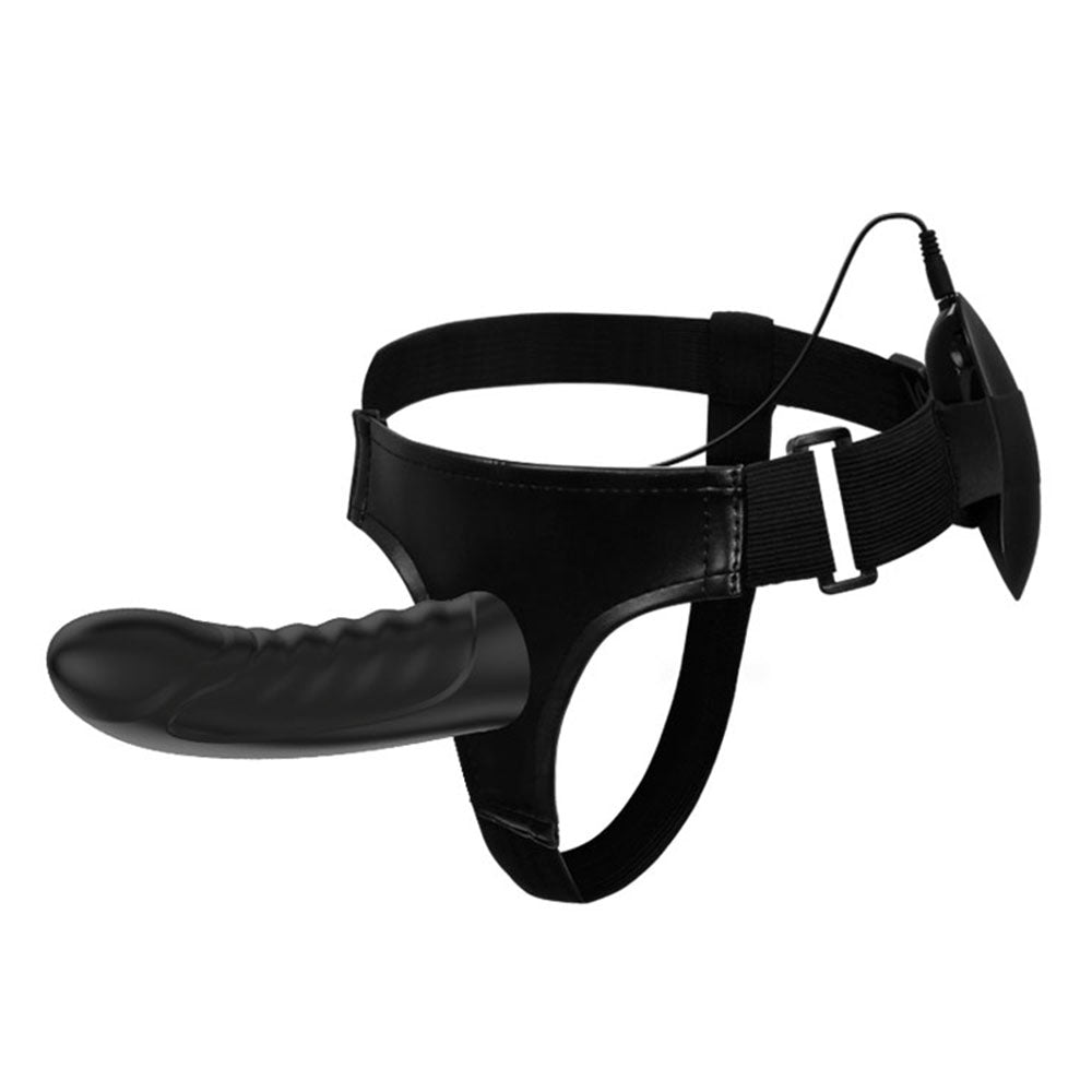 Strap-on harness Marvin with vibration silicone black dildo 16cm