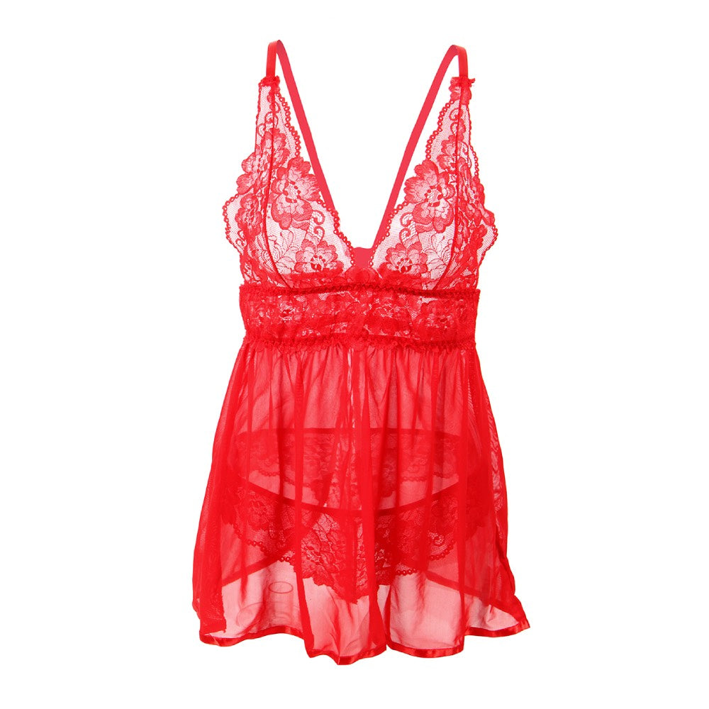 Love Me Mesh Chemise with Lace String Red Main image