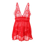 Love Me Mesh Chemise with Lace String Red