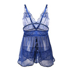 Plus Size Sophisticated Mesh Chemise with String Blue