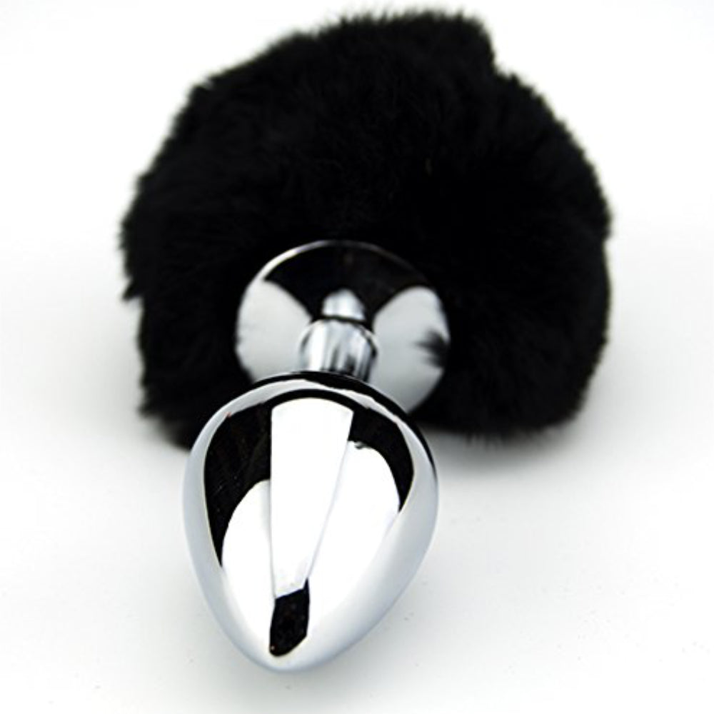 Small Aluminium butt Plug with black Bunny synthetic Tail - image 4