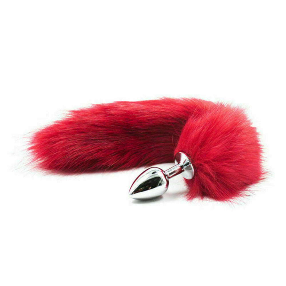 Small size aluminium Anal Plug Red Fox tail - image 6