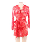 Floral Lace Kimono with String Red - image 3