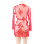 Floral Lace Kimono with String Red - image 7