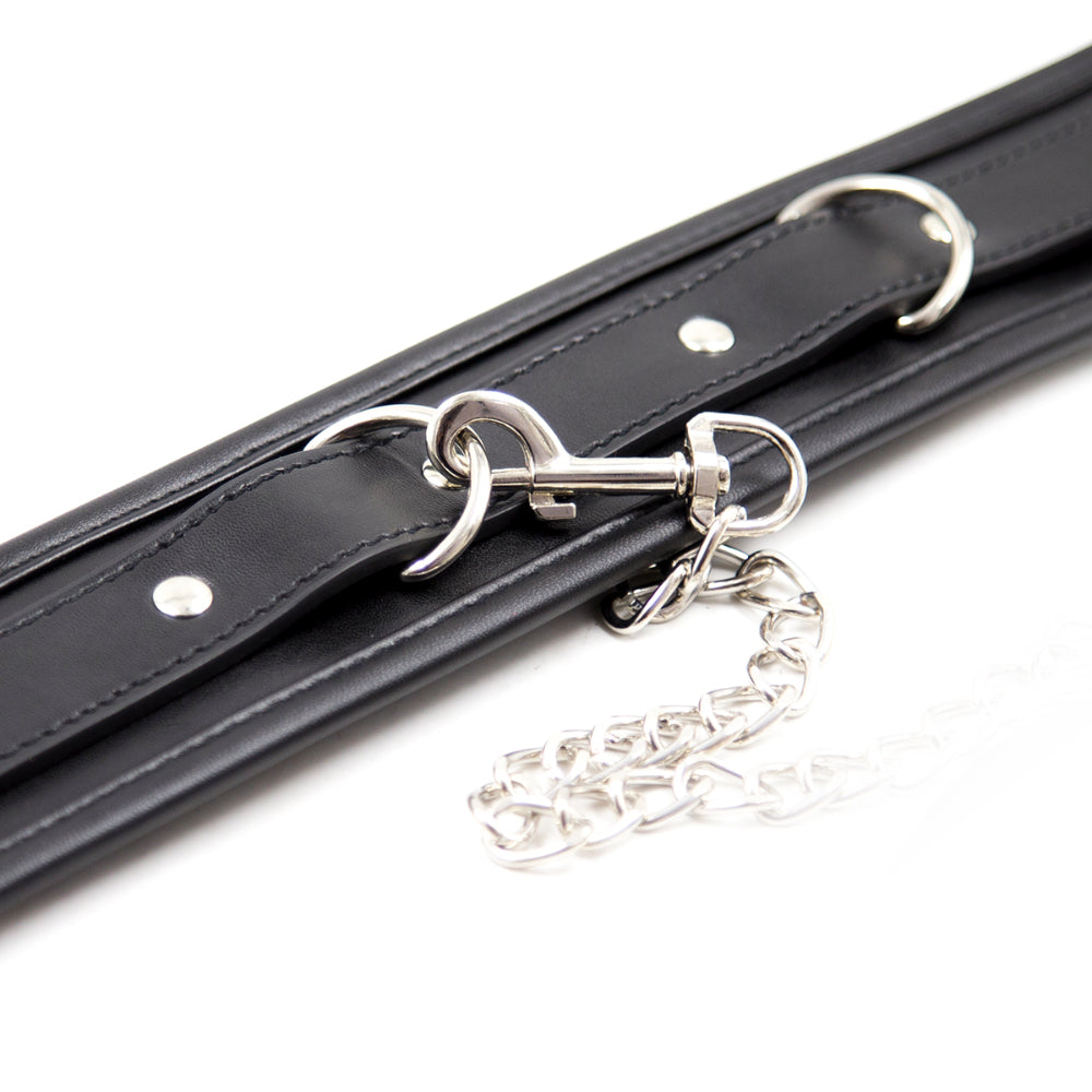 Heavy duty Black leather Collar with metallic Leash - image 6