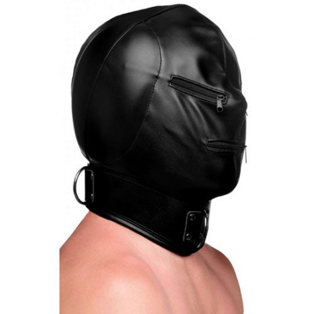 Bondage Hood with Posture Collar and Zippers - image 3