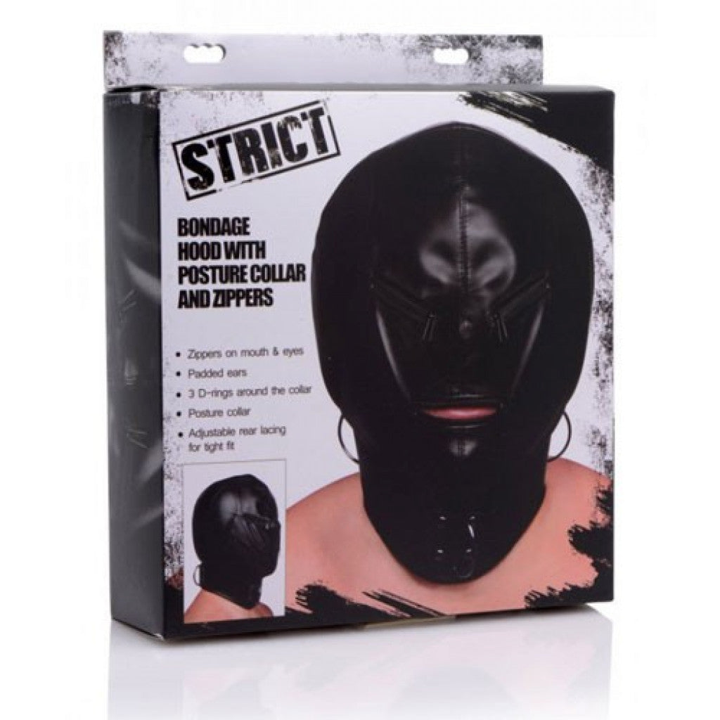 Bondage Hood with Posture Collar and Zippers - image 2
